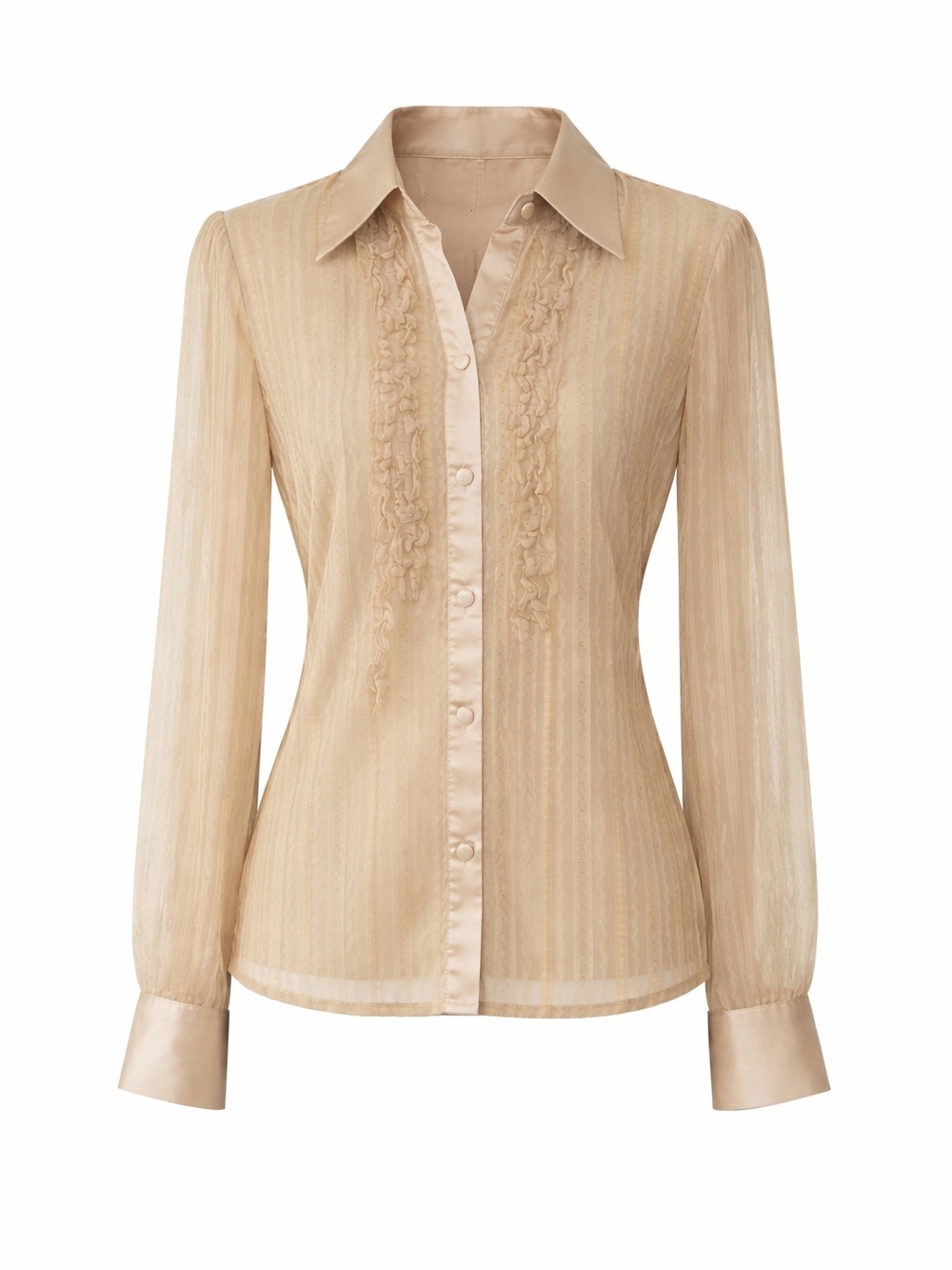 Adolfo Satin-Trim Ruffle Front Gold Blouse SIze S - Picture 7 of 7